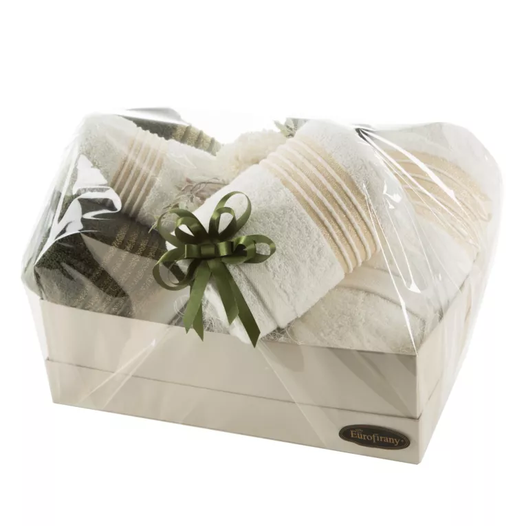 Zestaw ręczników bawełnianych na prezent 2 szt 30x50 cm, 2 szt 50x90 cm, 2 szt 70x140 cm kolor kremowy, oliwkowy