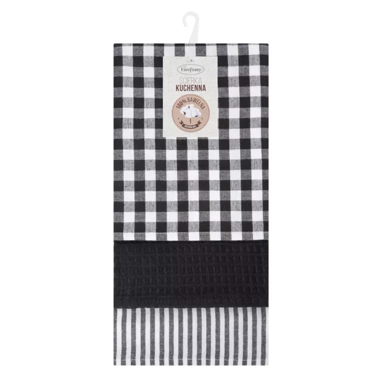 Komplet ściereczek kuchennych  3szt 50x75 cm bawełniany kolor biały,czarny 200 g/m2  LUCY