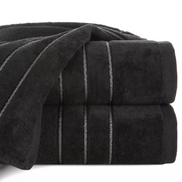 Ręcznik kąpielowy 70x140 cm bawełniany kolor czarny z kontrastującymi paseczkami 500 g/m2 SIBEL