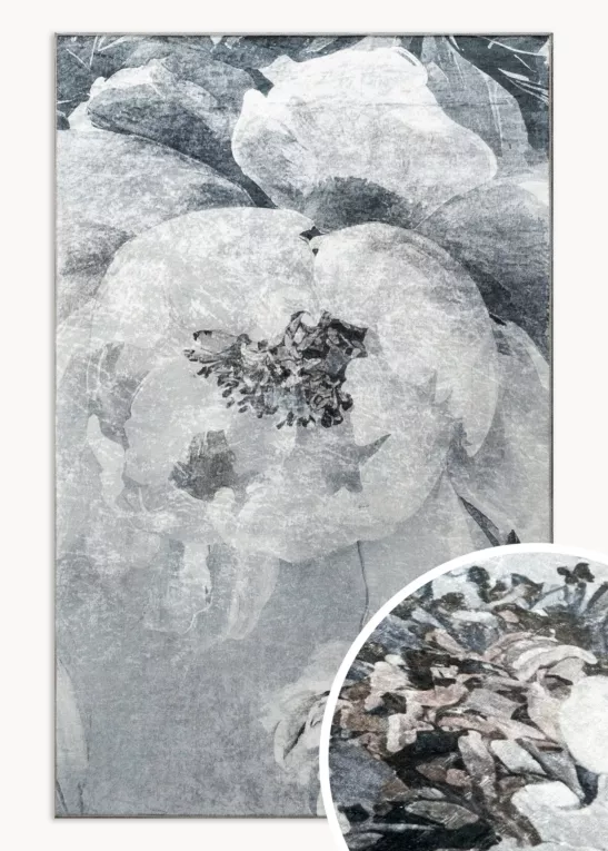 Dywan 50x80 cm jasnoszaro, srebrny z motywem kwiatów LOTUS 4