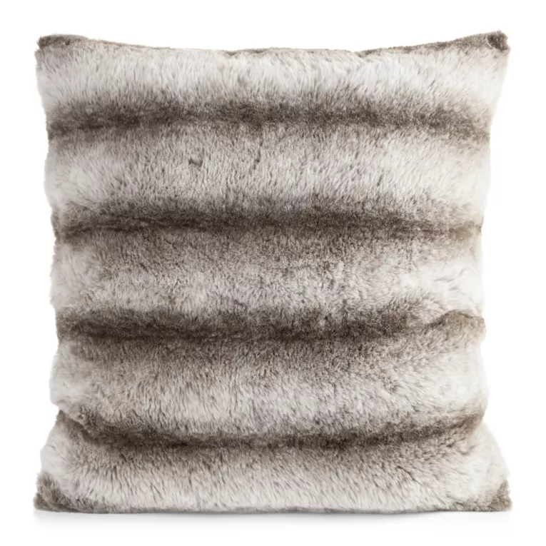 Poszewka na poduszkę 45x45 cm biała, ciemnobrązowa z futrzanej przyjemnej tkaniny LUCY