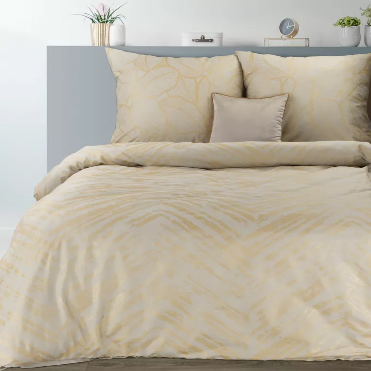 NOVA PRINT METALLIC 26 Komplet pościeli  z wysokogatunkowej satyny bawełnianej  z metalicznym nadrukiem łącząca motywy geometryczne i botaniczne w kartonowym opakowaniu na prezent