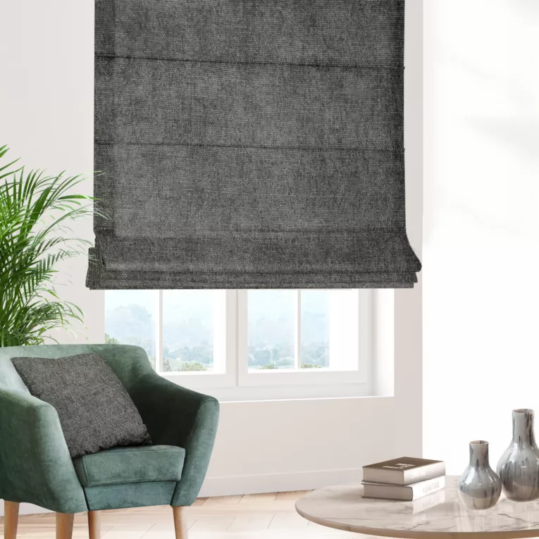 Roleta rzymska popielata z miękkiej tkaniny szenilowej