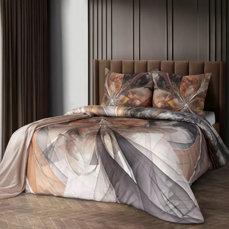 Pościel 160x200 cm z bawełny, makosatyny kolor kremowy, rudy z designerskim wzorem LUMEA Eva Minge