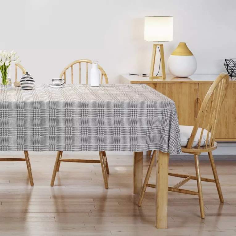 Obrus szyty naturalno czarny z grubej welwetowej tkaniny w elegancki geometryczny wzór Italissima Eva Minge