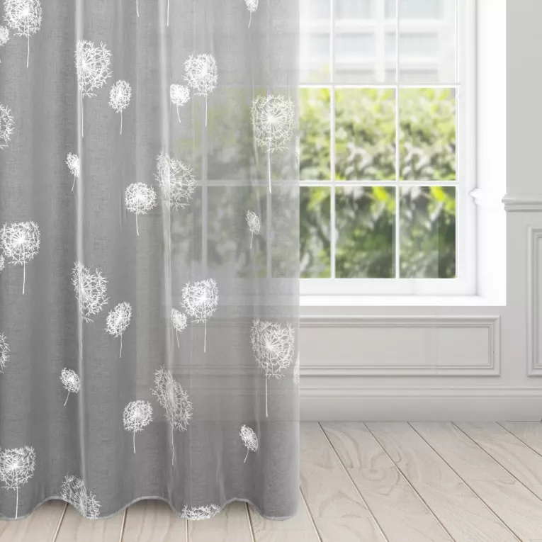 Dekoracja okienna stalowo, białą z motywem dmuchawców wykonane metodą wypukłego nadruku 140x250 cm przelotka - SABINE