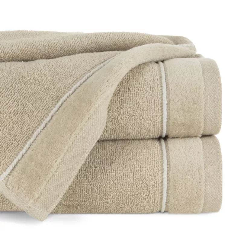 Ręcznik do rąk 30x50 cm bawełniany kolor beżowy z kontrastującymi paseczkami 500 g/m2 SIBEL