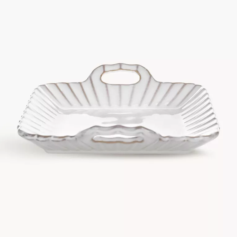 Patera ceramiczna dekoracyjna kremowo-beżowa  z praktycznymi uchwytami w stylu eko 20x19x5 cm AVRIL
