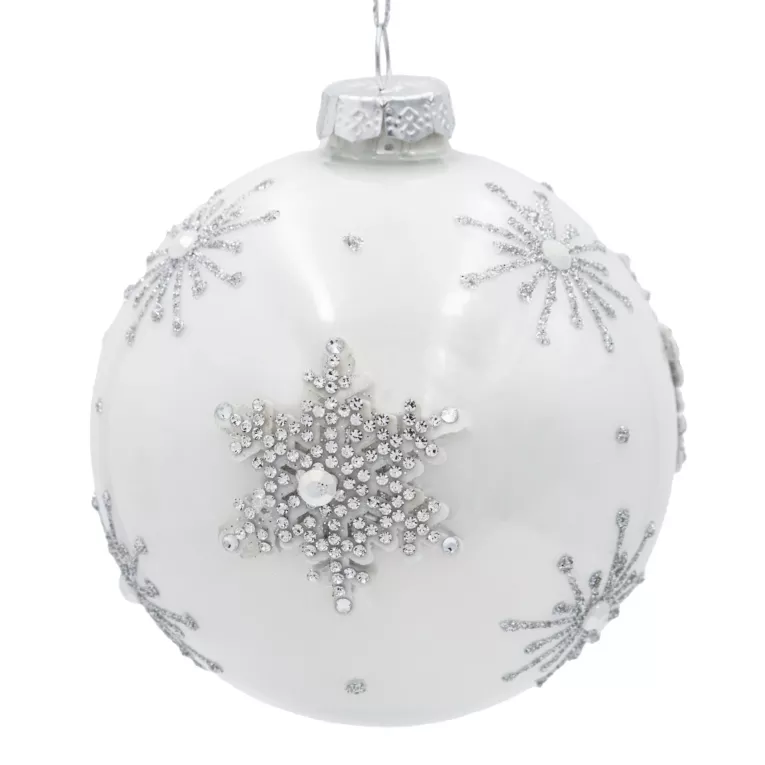 Szklana bombka choinkowa ręcznie zdobiona motywem lśniących gwiazdek