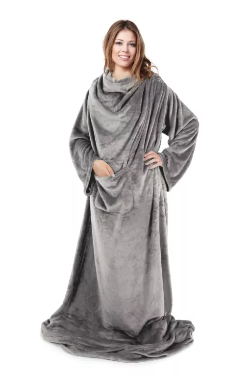 Koc z miękkiego polaru z rękawami 150x180 cm stalowy TV TONY Design 91