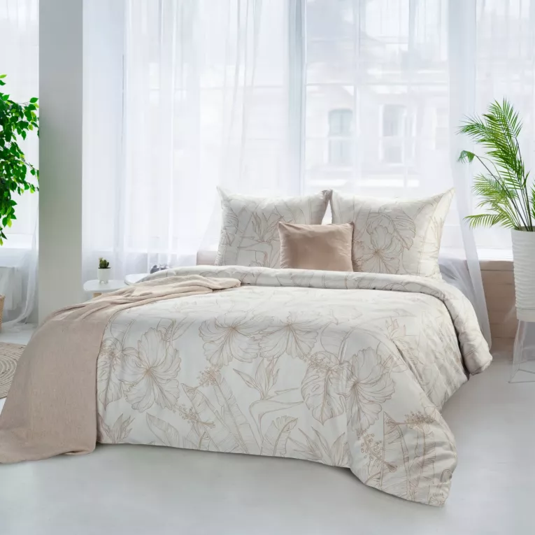 Pościel 140x200 cm bawełniana kolor biały, beżowy z eleganckim wzorem kwiatowym SPRING 50