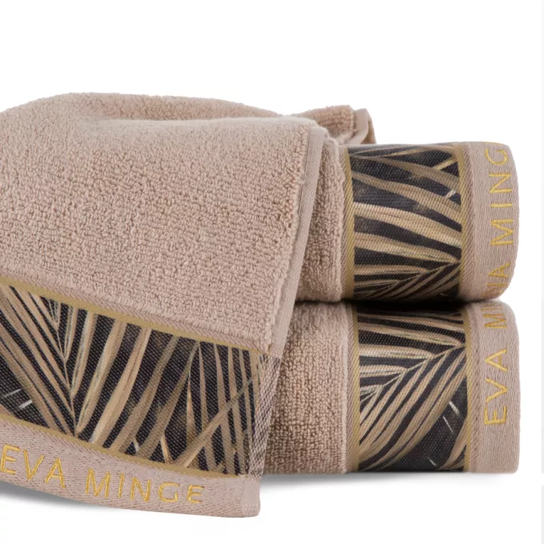 Ręcznik do rąk 30x50 cm bawełniany kolor beżowy,brązowy z designerską bordiurą 500 g/m2 Eva Minge  - kolekcja VULCANO