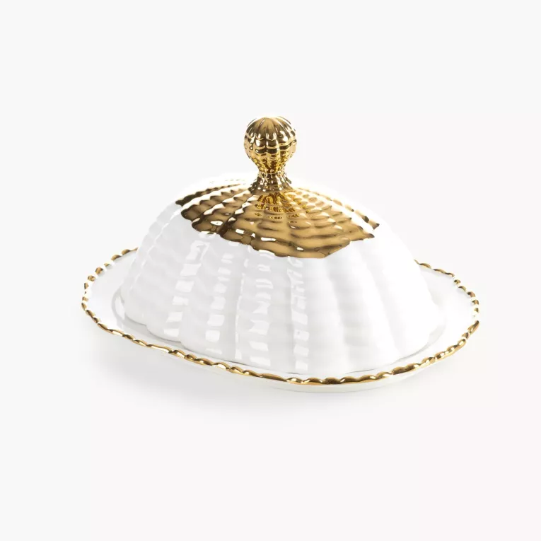 Pojemnik dekoracyjny biało, złoty z dekoracyjnym tłoczeniem 16x11x10 cm ESTER