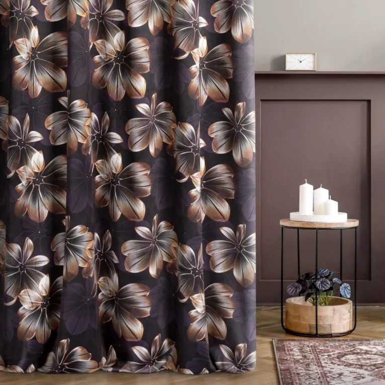 Tkanina zasłonowa miękka w dotyku, welwetowa, z trójwymiarowym nadrukiem graficznych kwiatów