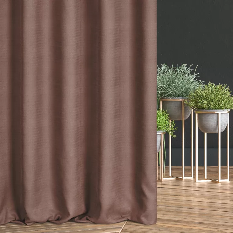 Zasłona szyta na taśmie 8 cm brązowa z miękkiej, matowej tkaniny w drobny geometryczny wzór