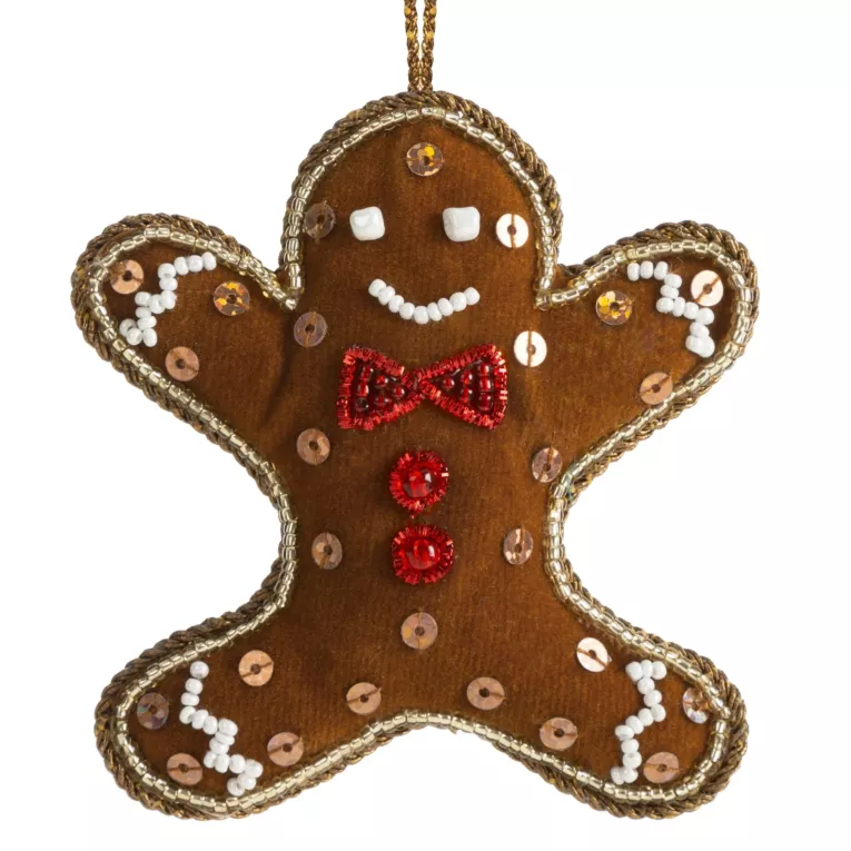 Ozdoba na choinkę LUDZIK Z PIERNIKA zdobiona drobnymi koralikami