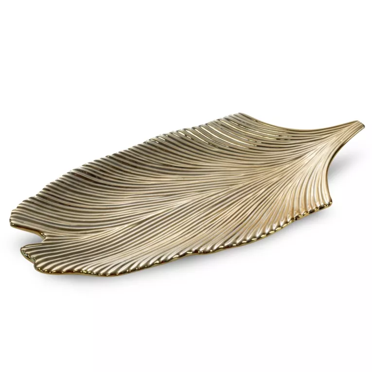 LIMITED COLLECTION Patera dekoracyjna LUNA złota w kształcie liścia