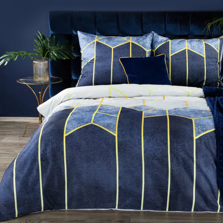 Ekskluzywna pościel 160x200 cm bawełniana kolor granatowy, biały w nowoczesnym stylu Reina Line