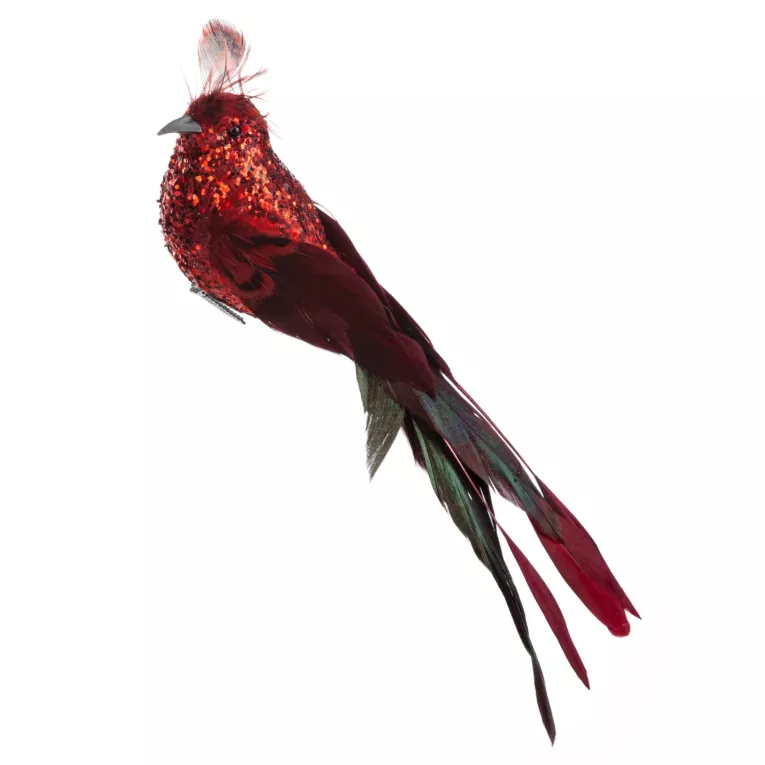 Ozdoba choinkowa PTAK w całości pokryty lśniącym brokatem i naturalnymi piórkami