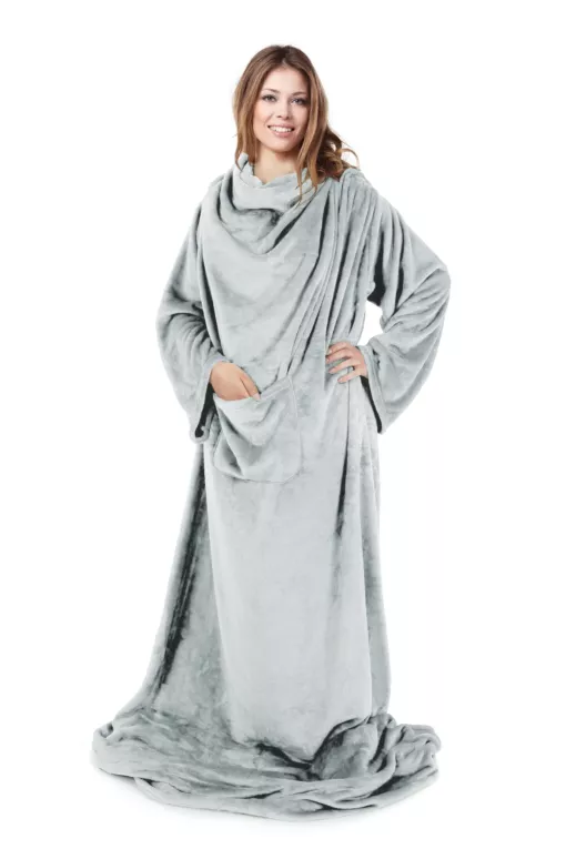 Koc z miękkiego polaru z rękawami 150x180 cm srebrny TV TONY Design 91