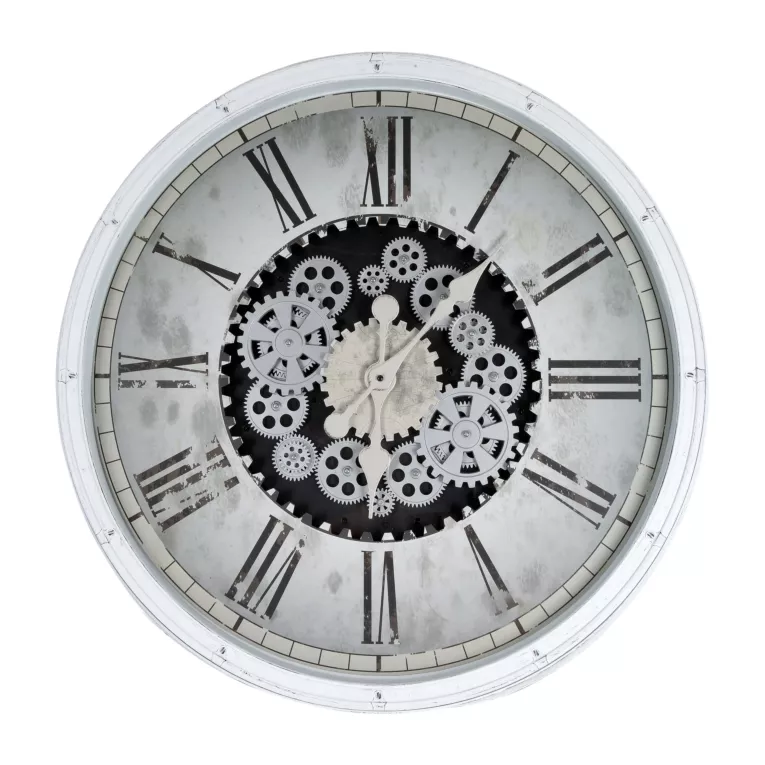 Dekoracyjny zegar ścienny w stylu retro z ruchomymi kołami zębatymi