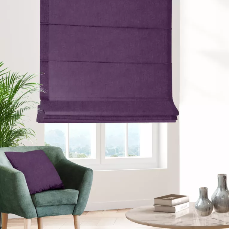 Roleta rzymska SAFARI fioletowa z miękkiej welwetowej tkaniny z połyskiem