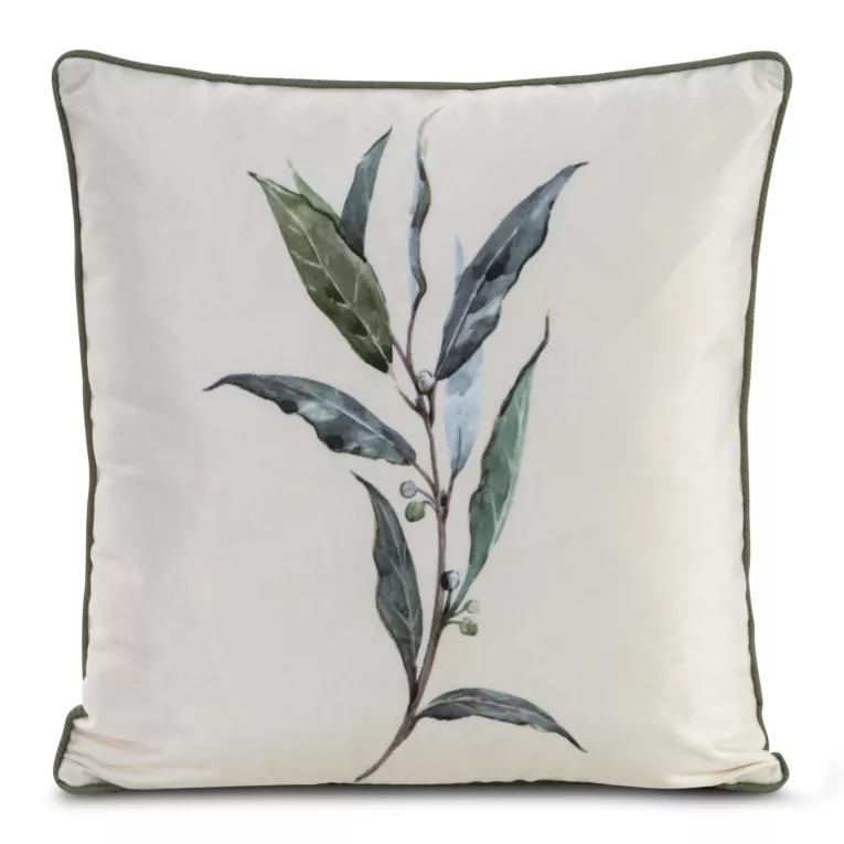 Poszewka na poduszkę 45x45 cm welwetowa, kremowo zielona z motywem gałązki VELVET 88 Eurofirany Premium