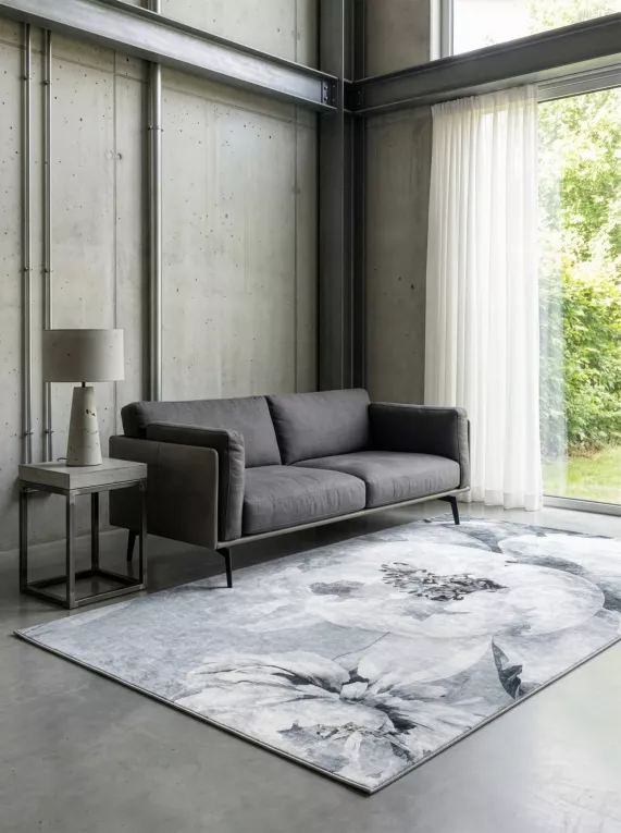 Dywan 80x140 cm jasnoszaro, srebrny z motywem kwiatów LOTUS 4