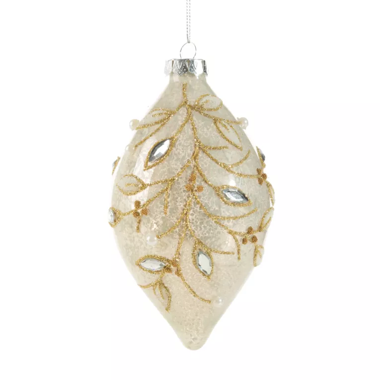 Szklana bombka ręcznie zdobiona z dodatkiem lśniących kryształków