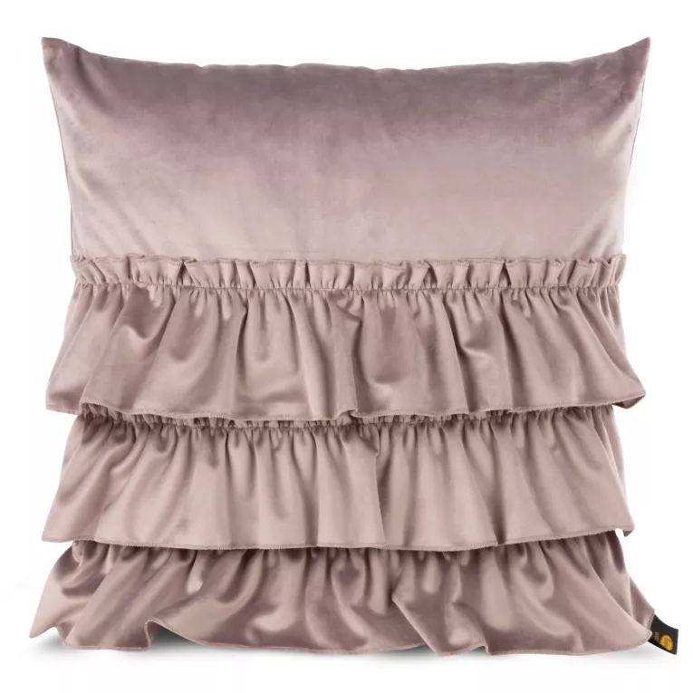 Poszewka na poduszkę 45x45 cm welwetowa kolor pudrowy róż z trzema falbanami CHARLOTTE
