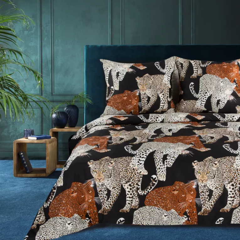 Pościel 140x200 cm z satyny bawełnianej kolor czarny, beżowy z wzorem zwierzęcym DIVA 16 Diva Line
