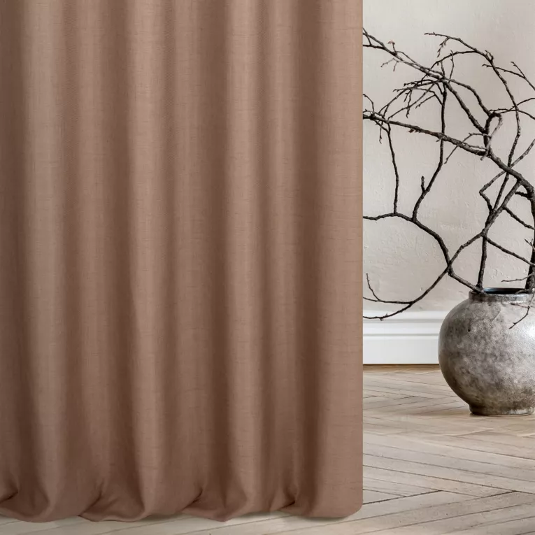 Zasłona szyta na taśmie 5 cm wrzosowa z tkaniny w stylu eko o naturalnym splocie