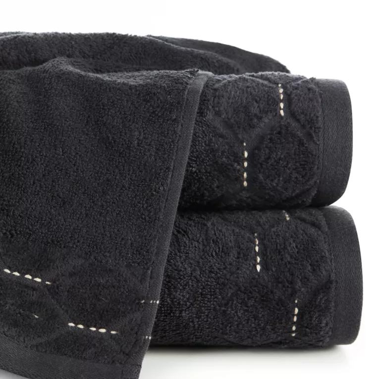 Ręcznik do rąk 30x50 cm bawełniany kolor czarny z welwetową geometryczną bordiurą 500 g/m2 LUMIA