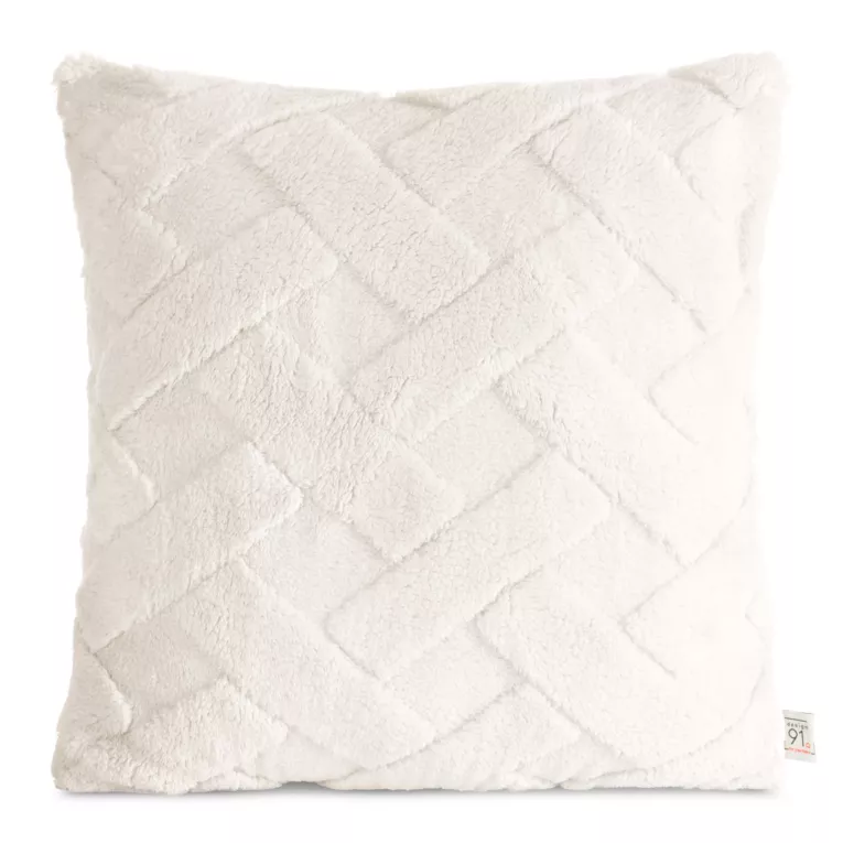Poszewka na poduszkę 45x45 cm kremowa z miękkiego pluszu zdobiona wypukłym wzorem CARO DESIGN 91