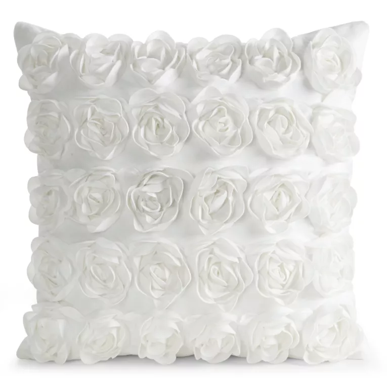 Poszewka na poduszkę 45 x 45 cm z welwetu kolor kremowy zdobiona 3D aplikacją róż ROSES Eva Minge