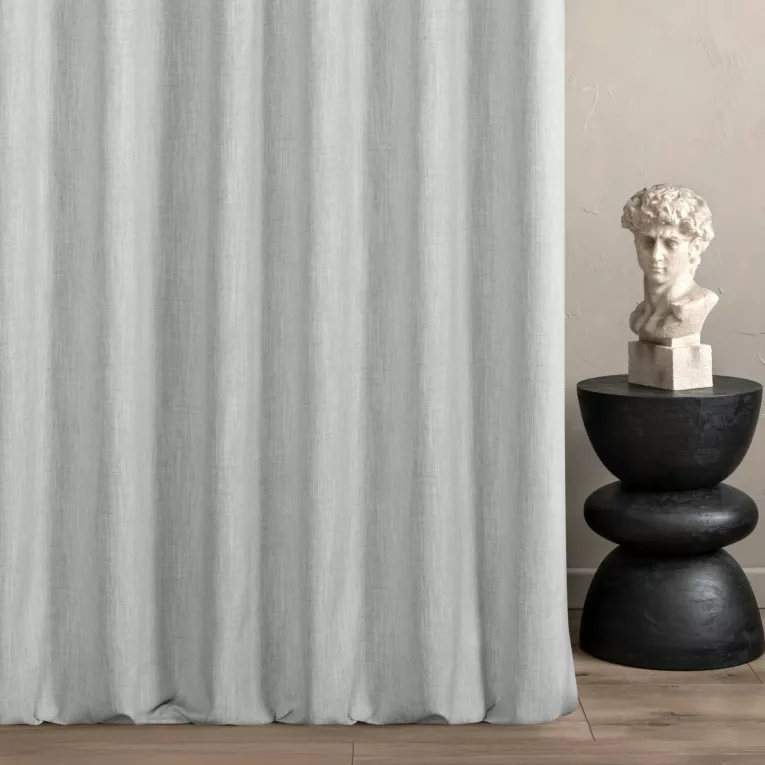 Zasłona szyta na tunelu platynowa z tkaniny o naturalnym splocie z efektem melanżu