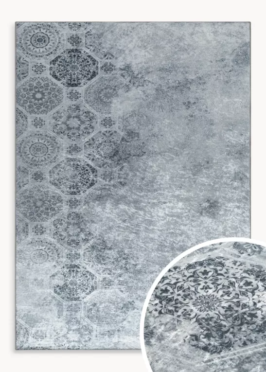 Dywan 50x80 cm srebno, szary zdobiony motywem ornamentów LOTUS 7