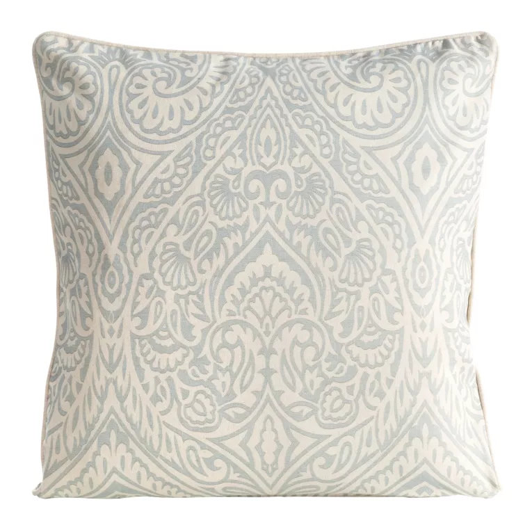 Poszewka na poduszkę 50x50 cm bawełniana z dodatkiem lnu beżowo, srebrna zdobiona wzorem ornamentu  LEN