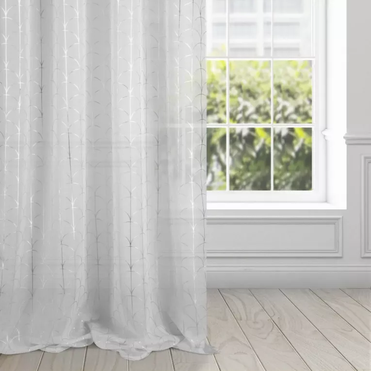 Firana MILLY ze srebrnym geometrycznym nadrukiem