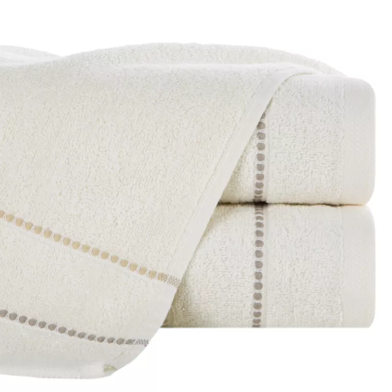 Ręcznik do rąk 30x50 cm bawełniany kolor kremowy z kontrastującymi paseczkami 500 g/m2 SUZI