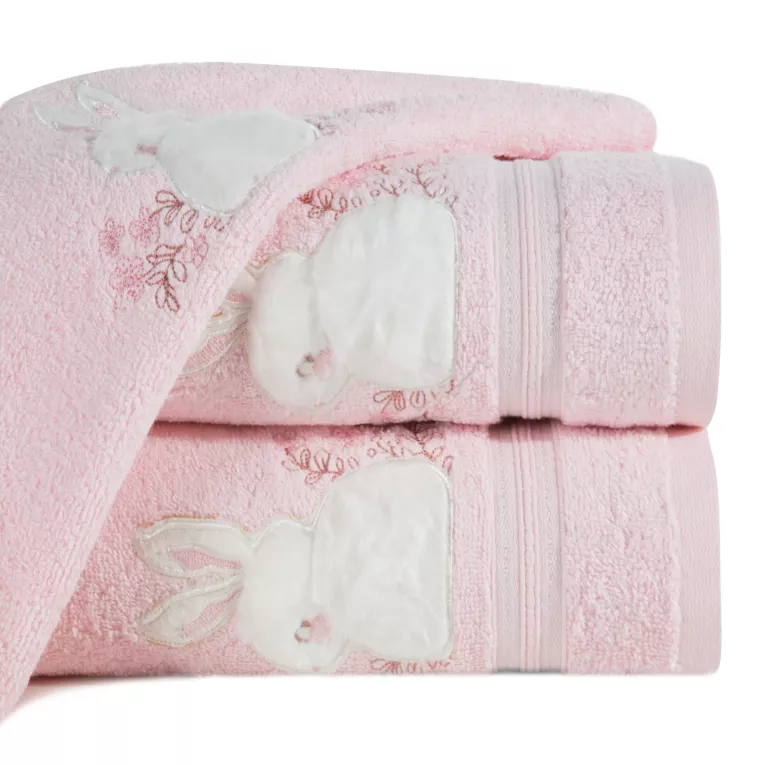 Ręcznik kąpielowy dziecięcy 50x90 cm bawełniany kolor różowy z motywem króliczka 450 g/m2 BABY 49