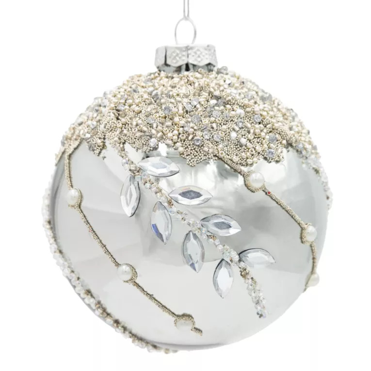 Szklana bombka choinkowa ręcznie zdobiona lśniącymi kryształkami