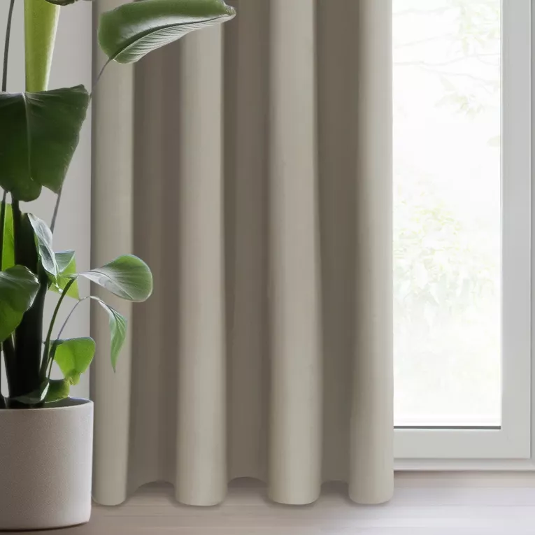 Zasłona ciemnobeżowa z tkaniny typu dimout 140x250 cm przelotka - NERISA