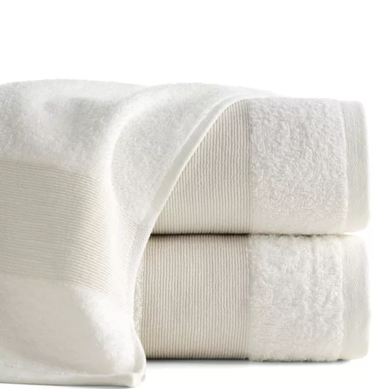 Ręcznik do rąk 30x50 cm bawełniany kolor kremowy z ozdobną błyszczącą bordiurą 500 g/m2 ZOJA