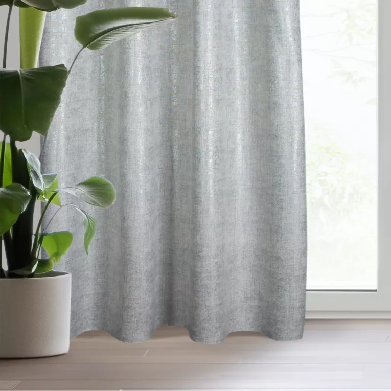 Zasłona srebrna o płóciennym splocie ze złotym połyskiem 140x280 cm taśma - BLANKA