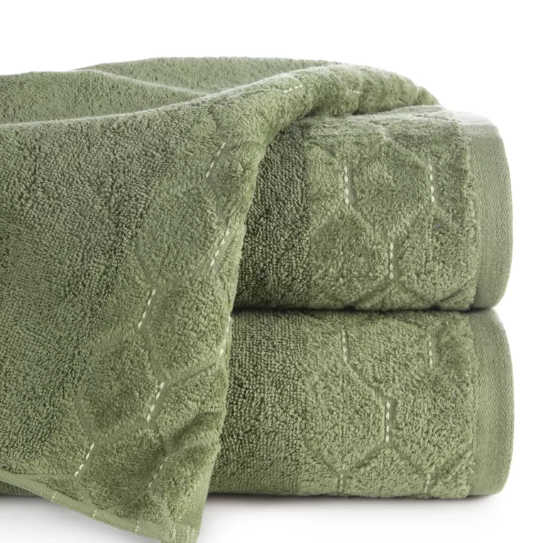 Ręcznik kąpielowy 50x90 cm bawełniany kolor zielony z welwetową geometryczną bordiurą 500 g/m2 LUMIA