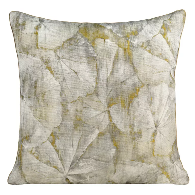 Poszewka na poduszkę 55x55 cm gobelinowa beżowo musztardowa z nadrukiem liści CAGUA