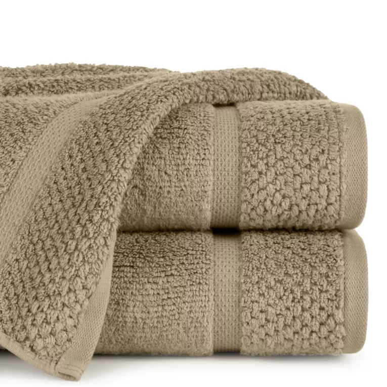 Ręcznik kąpielowy 50x90 cm bawełniany kolor beżowy podkreślony ryżową bordiurą 530 g/m2 VILIA