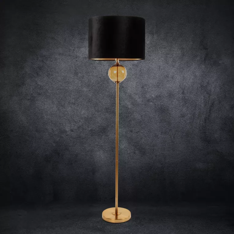 Lampa stojąca do pokoju czarno, złota LEONA z welwetowym abażurem