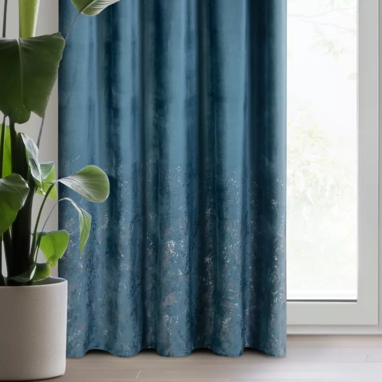 Zasłona welwetowa ciemnoturkusowa z przecieranym wzorem 140x270 cm taśma - MIRELA